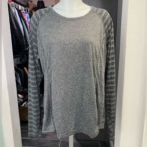 Avia Gray Striped Workout Long Sleeve Top
